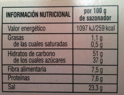 Sazonador ajo y limón Hacendado ingredientes