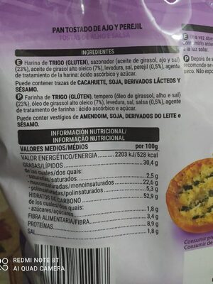 Ajó y perejil Hacendado ingredientes