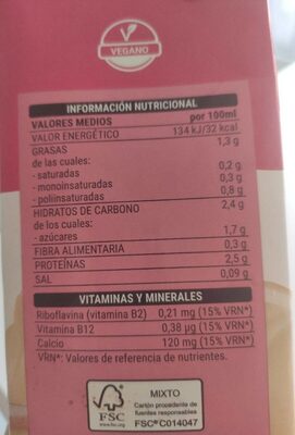 Bebida de soja light Hacendado ingredientes