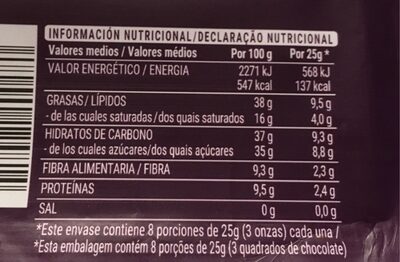 Chocolate negro con almendras Hacendado ingredientes