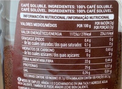 Classic café soluble Hacendado ingredientes
