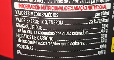 Cola zero Hacendado ingredientes