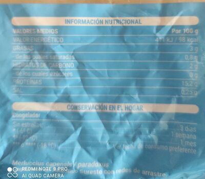 Colas de merluza del cabo Hacendado ingredientes