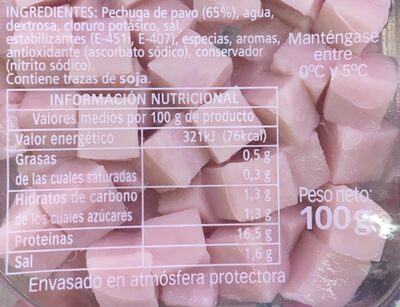 Dados de pavo Hacendado ingredientes