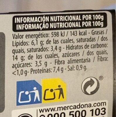 Lasagna boloñesa Hacendado ingredientes