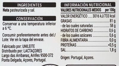 Mantequilla con sal Hacendado ingredientes