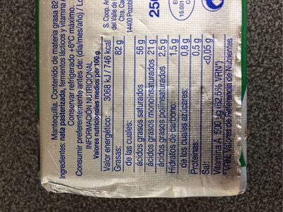 Mantequilla sin sal Hacendado ingredientes