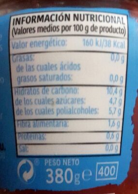 Mermelada de fresa 0 % azúcares añadidos Hacendado ingredientes