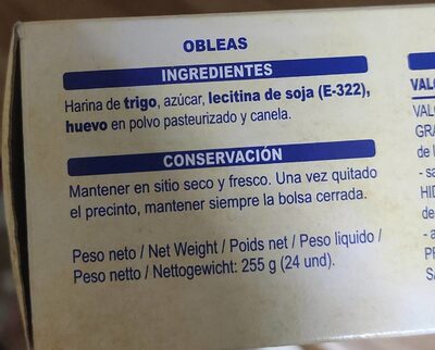 Obleas Hacendado ingredientes