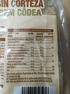 Pan de molde sin corteza Hacendado ingredientes