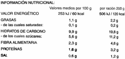 Pisto de verduras congelado Hacendado ingredientes