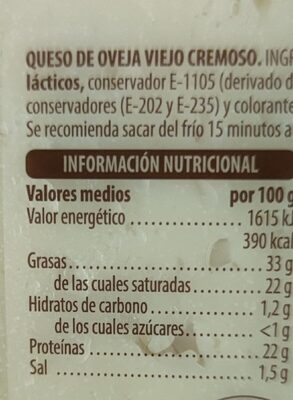 Queso viejo cremoso Hacendado ingredientes