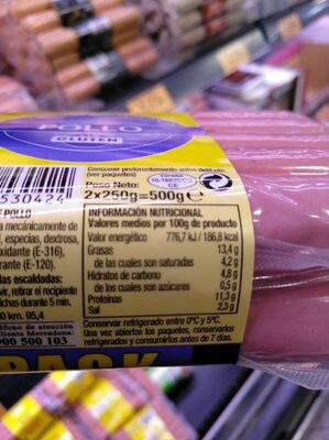 Salchichas de pollo Hacendado ingredientes