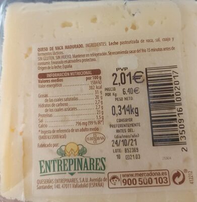 Tierno cañitas Hacendado ingredientes