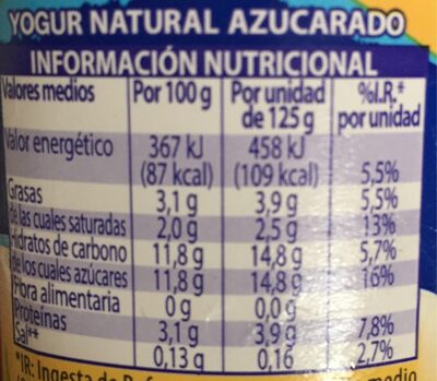 Yogur natural con azucar de caña Hacendado ingredientes