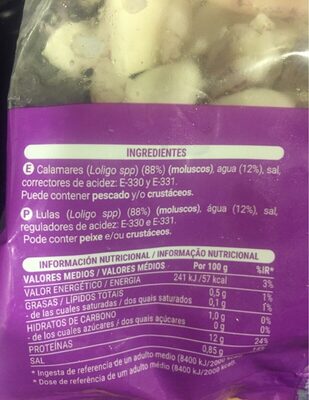 Calamar limpio Hacendado ingredientes