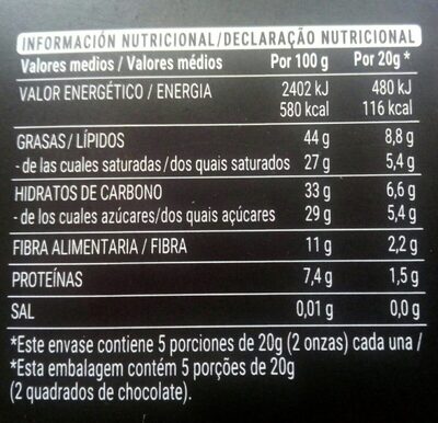 Chocolate negro 72% Hacendado ingredientes