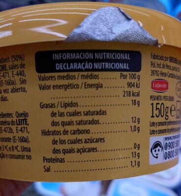 Crema camembert Hacendado ingredientes