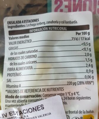 Ensalada 4 estaciones Hacendado ingredientes