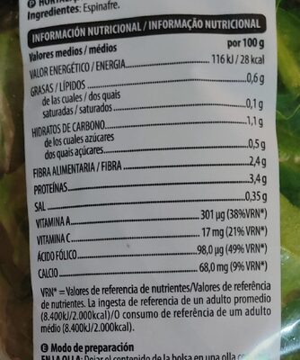 Espinacas Hacendado ingredientes