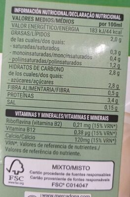 Leche de soja Hacendado ingredientes