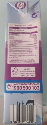 Leche Entera Sin Lactosa - Hacendado - 1 L