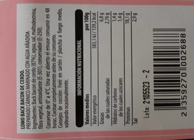 Lomo back bacon estilo británico Hacendado ingredientes