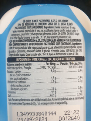 Queso blanco untar light entrepinares ingredientes