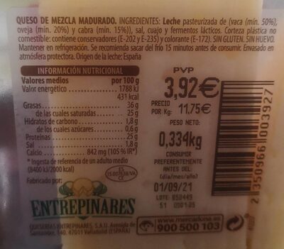 Queso curado Hacendado ingredientes