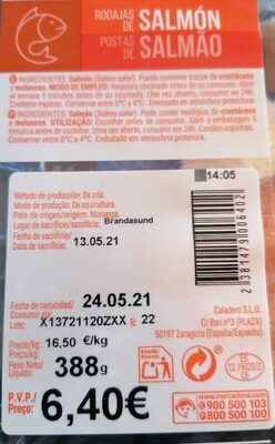 Rodajas de salmon Hacendado ingredientes