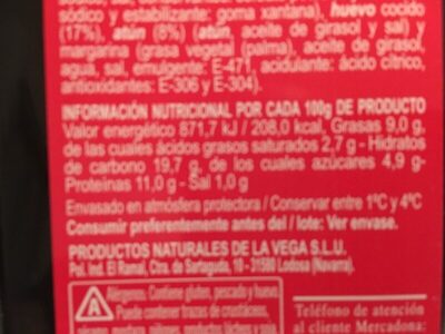 Sandwich de atún, huevo y tomate Hacendado ingredientes