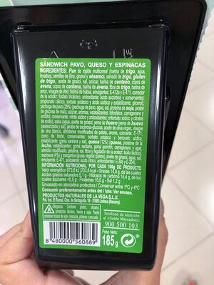 Sandwich de pavo, queso y espinacas Hacendado ingredientes