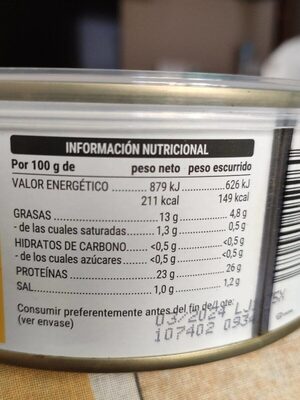 Atún listado en aceite de girasol Hacendado ingredientes