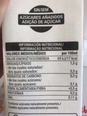 Bebida de almendras zero Hacendado ingredientes