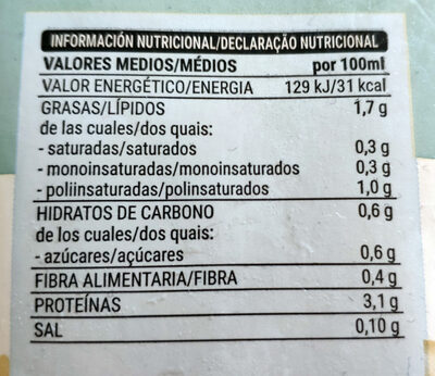 Bebida de soja sin azúcares añadidos Hacendado ingredientes