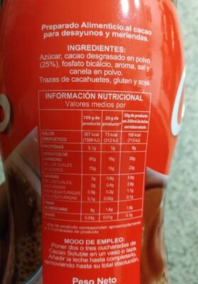 Cacao soluble Hacendado ingredientes