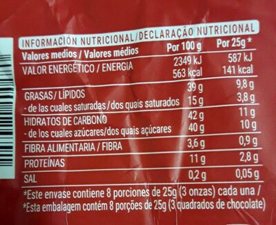 Chocolate con almendras enteras Hacendado ingredientes