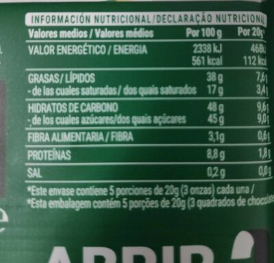 Chocolate con avellanas troceadas picadas Hacendado ingredientes