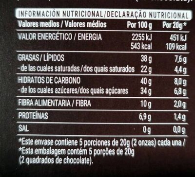 Chocolate negro 72% con arándanos y sésamo Hacendado ingredientes