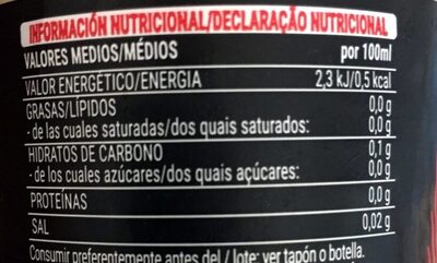 Cola zero azúcar Hacendado ingredientes