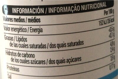 Kéfir 0% Hacendado ingredientes