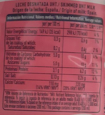 Leche desnatada uht Hacendado ingredientes