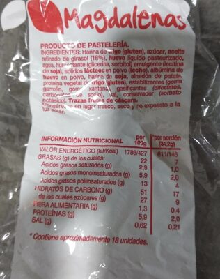 Magdalenas Hacendado ingredientes