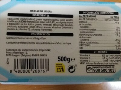 Margarina ligera Hacendado ingredientes