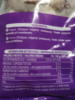 Pulpo troceado cocido congelado Hacendado ingredientes