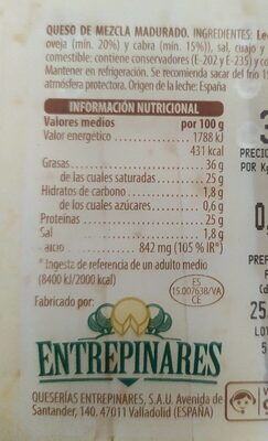 Queso curado cortado Hacendado ingredientes