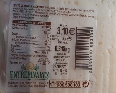 Queso tierno cuñitas Hacendado ingredientes