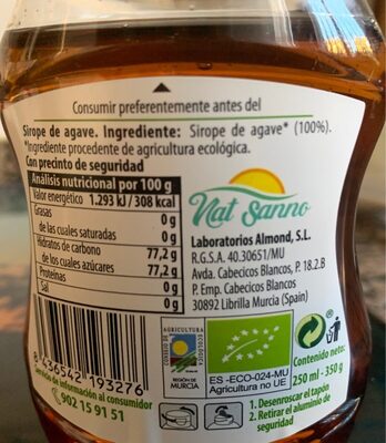 Sirope de agave Hacendado ingredientes