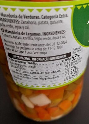 Macedonia de verduras Hacendado ingredientes