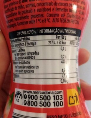 + proteínas fresa Hacendado ingredientes